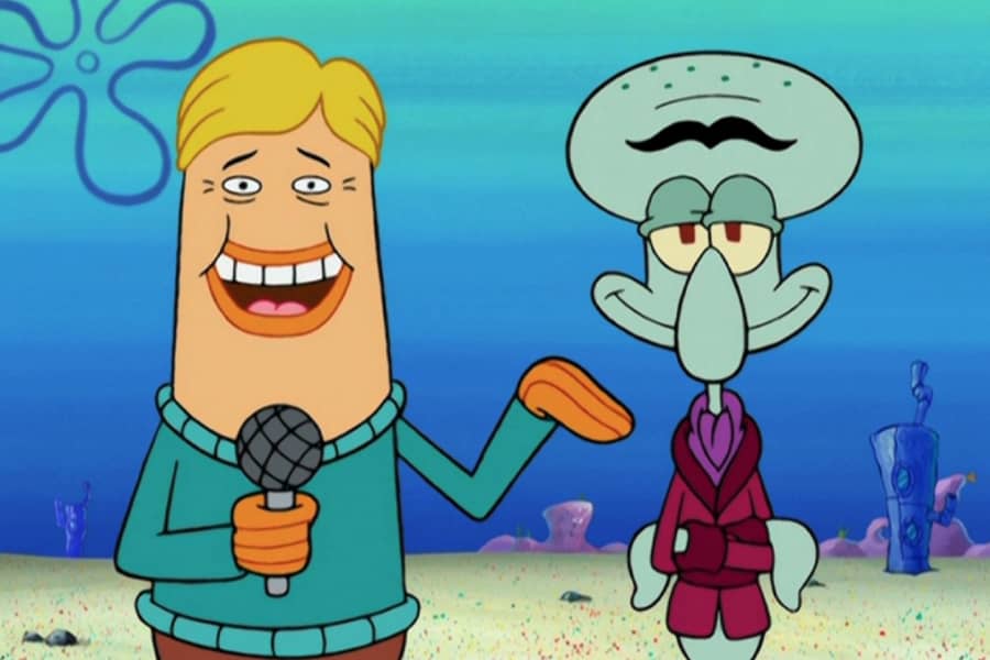 Nicholas speaks with Squilliam Fancyson, a unibrowed octopus in a smoking jacket.